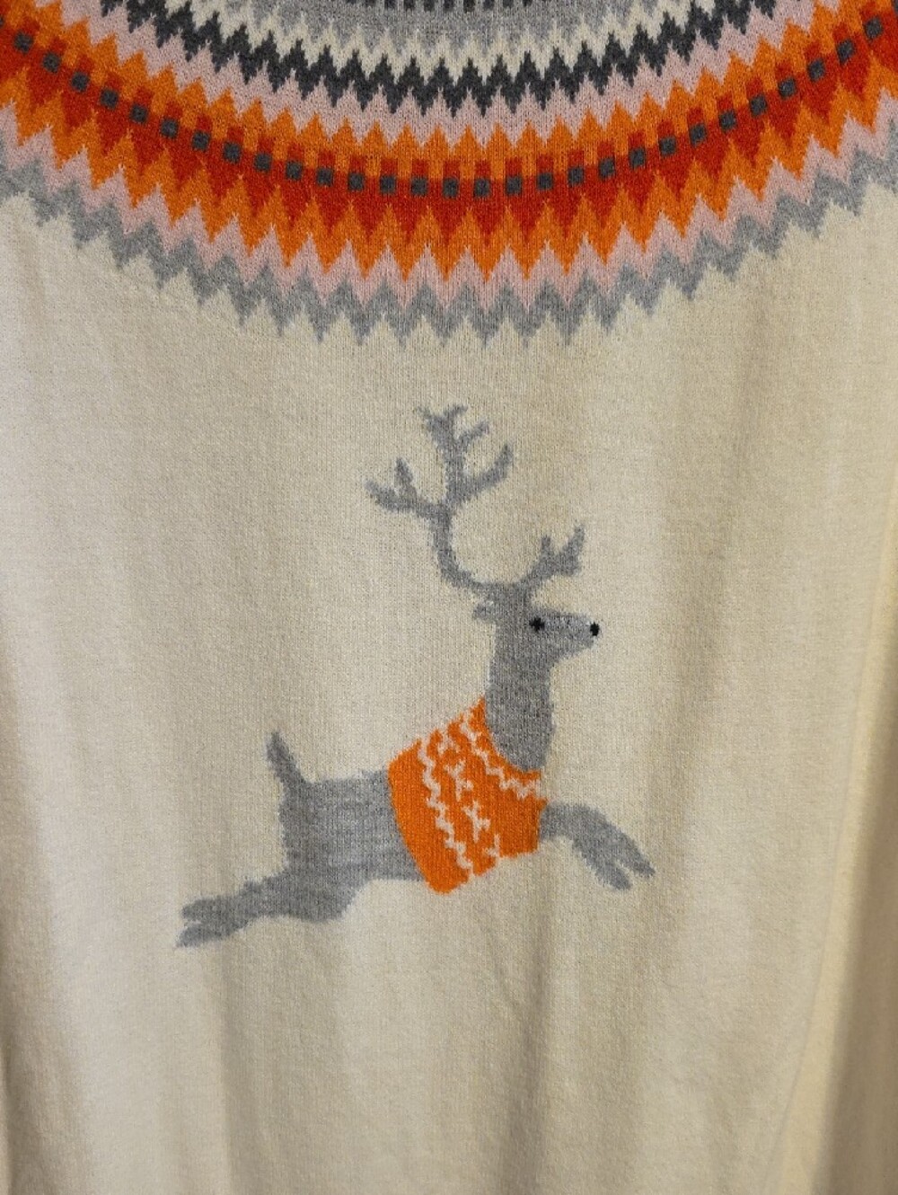 Talbots Cream Fair Isle Crewneck Sweater with Orange & Gray Accents - Picture 3 of 6